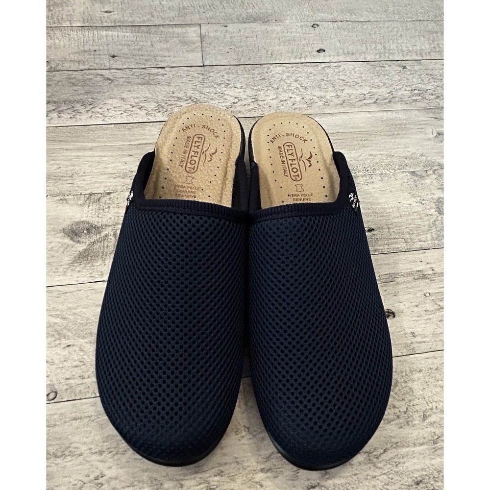 Fly Flot Women's Sz 9 / 40‎ Anti-Shock Mesh Clogs Navy Blue Made In Italy